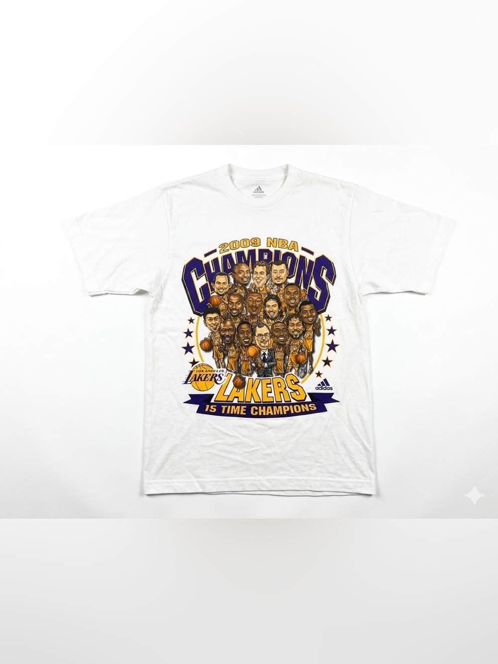 Adidas LA Lakers 2009 NBA Champions Shirt 15 Time Champs Caricature Small Vtg